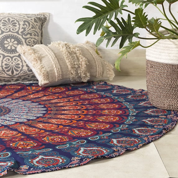 Round Tapestry with Tassel Wall Hanging Ombre Hippie Mandala Bohemian Hippy Intricate Indian Tapestries Tablecloth 60 Inches
