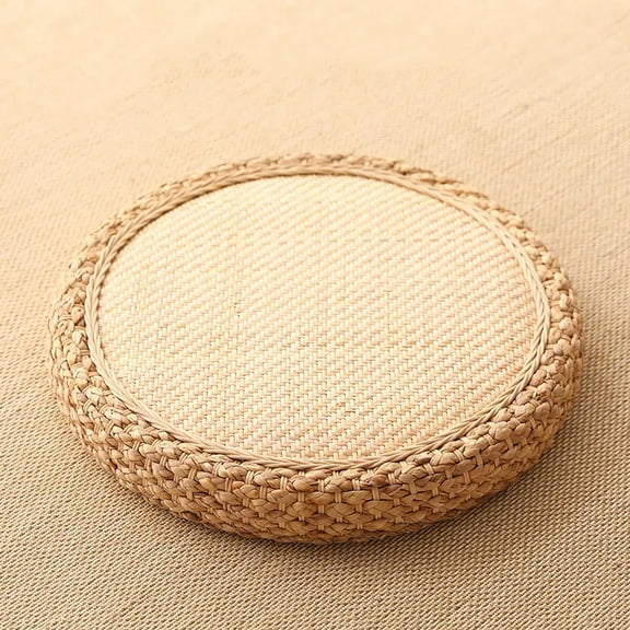 Round Tatami Floor Cushion - Handwoven Rattan Meditation Pillow for Zen Yoga, Lounging & Kneeling. Perfect as Home Decor for Living Room, Bedroom or Tea Corner.