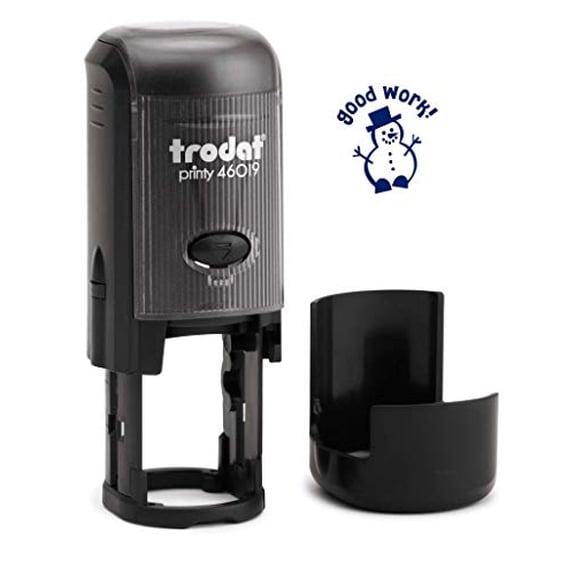 Round Teacher Stamp, Holiday, 3/4" Self-Inking Rubber Stamp - Good Work Snowman - Navy Blue Ink