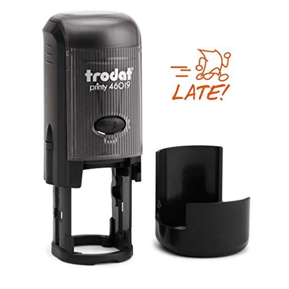 Round Teacher Stamp, Secondary School, 3/4" Self-Inking Rubber Stamp - Late - Orange Ink