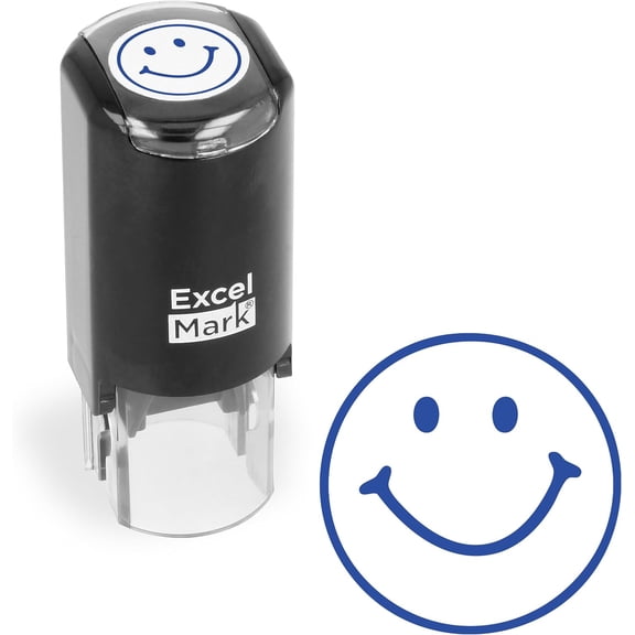 Round Teacher Stamp - Smiley FACE 1 - Blue Ink