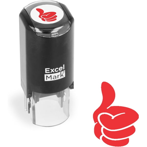 ExcelMark Round Teacher Stamp - Thumbs UP (Solid) - RED Ink