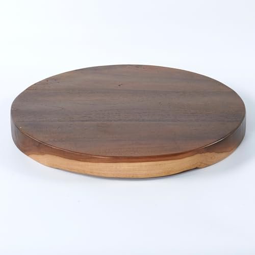 Round Teak Slice Slab Side Wood Table Top 17.7"x17.7"x1.96" Handmade Live Edge Handcrafted Plate Natural Solid Wooden Board for DIY Epoxy Resin End Table Slab Untreated Wall Home Dcor$$Furniture