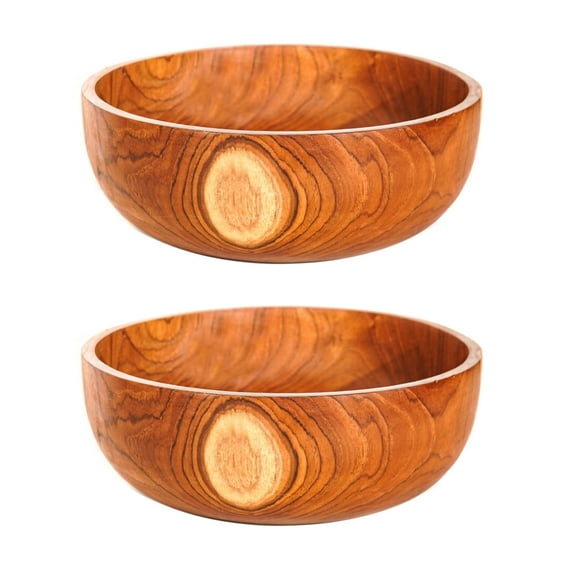 Round Teak Wood Bowl - Large 2-Pack