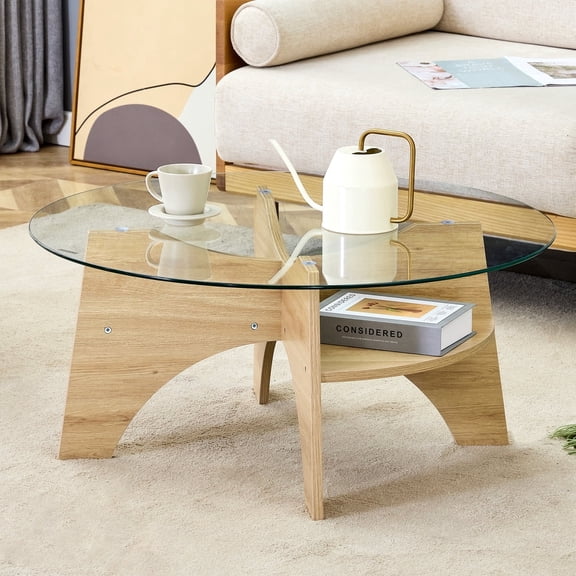Round Tempered Glass Coffee Table - 31.5" Diameter, Multi-Functional Design.Fan-Shaped Pedestal Design.Round Tempered Glass Tabletop.Suitable for dining rooms, living rooms, offices, and more. No6195