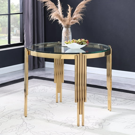 Round Tempered Glass Dining Table, 38.6", With Golden Legs For Modern Home Decor 38.6" Table Top And Use
