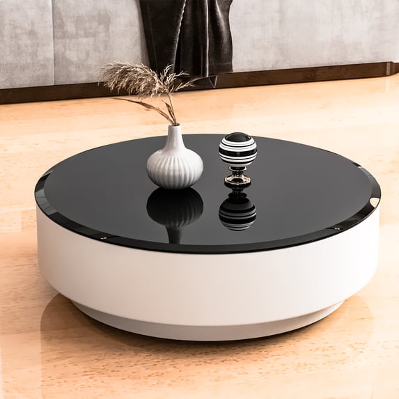 Round Tempered Glass Tabletop Dining Table With Beveled Polished Edge 1/2 Inch Thick 38.6" Inch Diameter