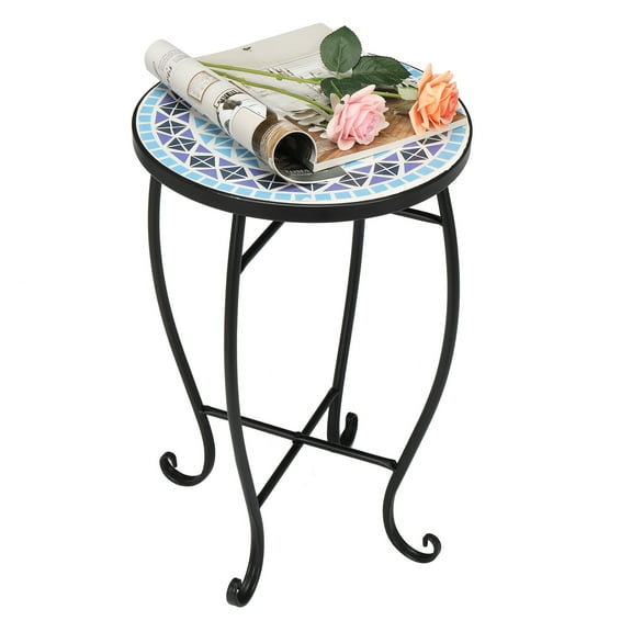 Round Terrace Bistro Table, Artisasset Inlaid With Diamond-Colored Sea Mosaics