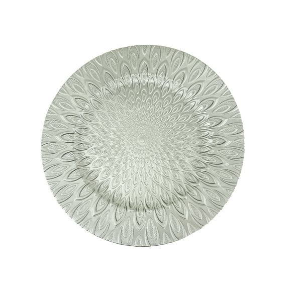 Round Textured Peacock Plastic Charger Plates, 13-Inch, 1-Count (Silver)