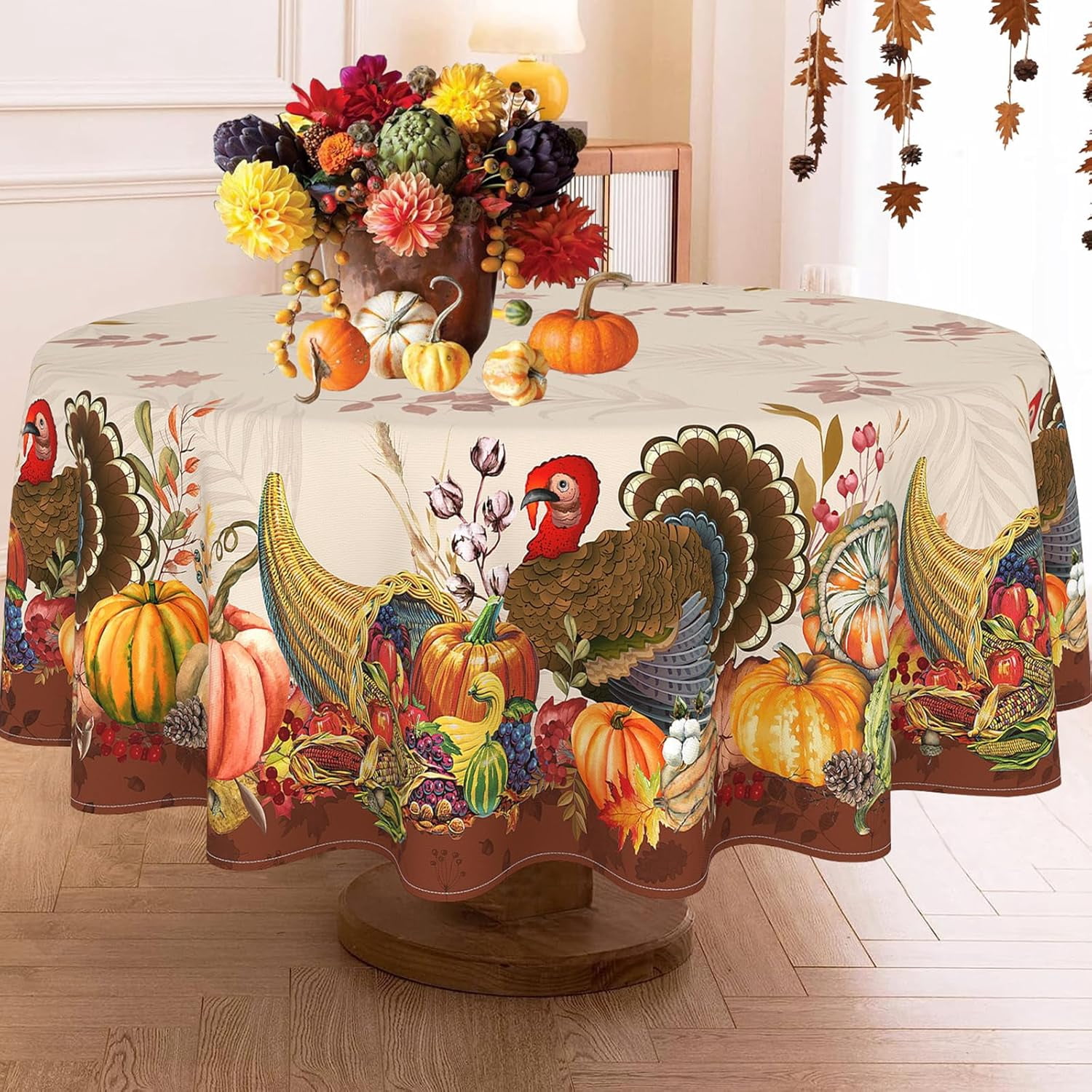 Round Thanksgiving Tablecloth 60 Inch, Fall Tablecloths Thanksgiving ...
