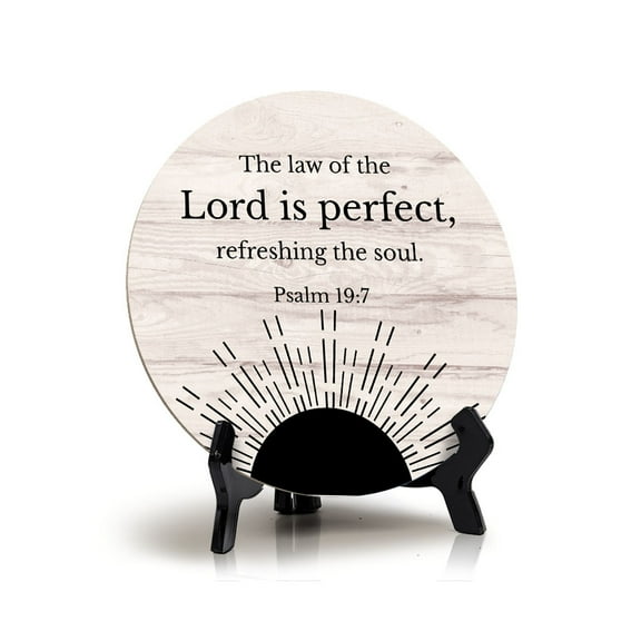 Round The Law Of The Lord Is Perfect, Refreshing The Soul. Psalm 19:7 Wood Color Circle Table Sign (5x5")