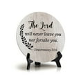 thumbnail image 1 of Round The Lord Will Never Leave You Nor Forsake You. Deuteronomy 31:6 Wood Color Circle Table Sign (5x5"), 1 of 4