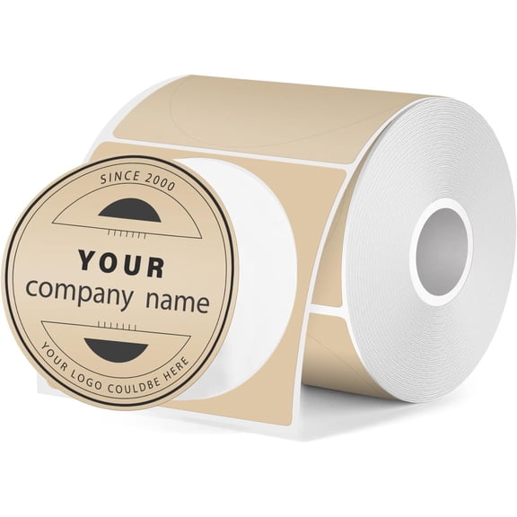 Round Thermal Labels 2 Inch Khaki Circle Vinyl Stickers for M110 M120 M220 M221 Mini Printer Self-Adhesive Portable Direct Printer Label for Business Logo Design 180 count