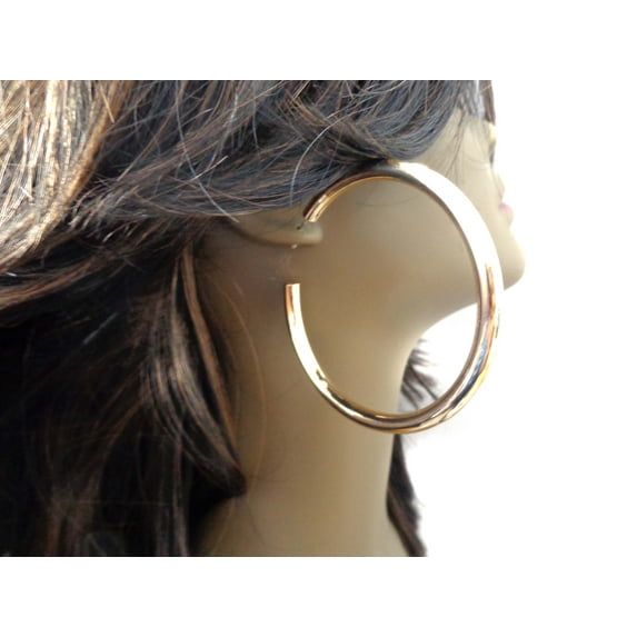Round Thick Hoop Earrings Gold Plated 2.25 inch Pierced Hoops