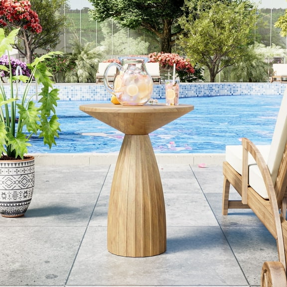Fsbecl Round Thin Metal Outdoor Patio End Table, Brown