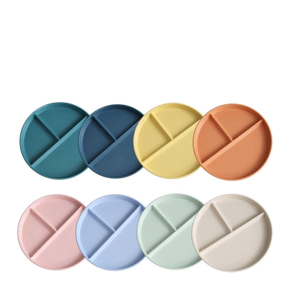 Round Three-Compartment Divided Tray Set for Portion Control and Weight Management with Covers, Plastic Material