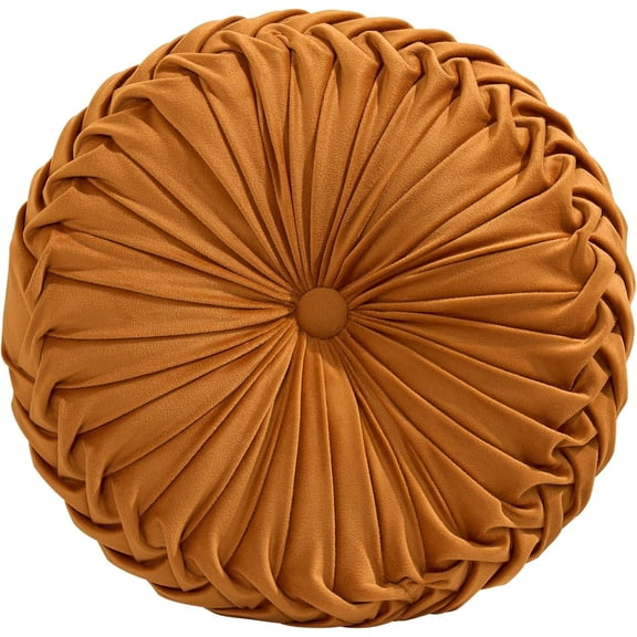 Round Throw Pillow 14.9inch Soft Round Floor Pillow Handmade Pleats Round Pillow Cushion for Couch Velvet Decorative Throw Pillow for Sofa Bed Living Room