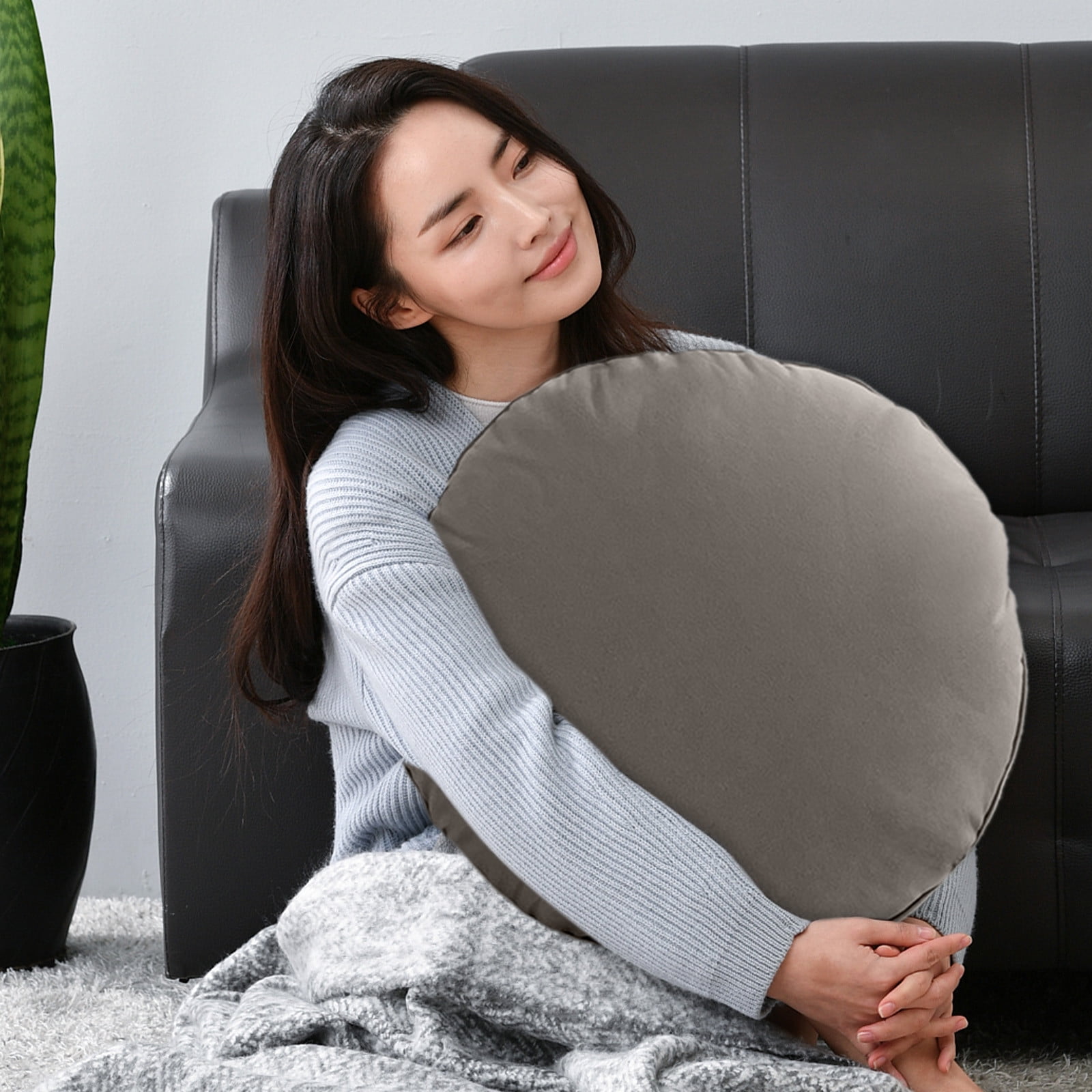 Round Throw Pillow Brushed Velvet Home Decoration Soft Pleated Pumpkin