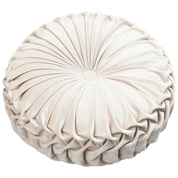 Round Throw Pillow Home Decoration Pleated Round Pillow Cushion for Couch Chair Bed Car 38 * 10CM White