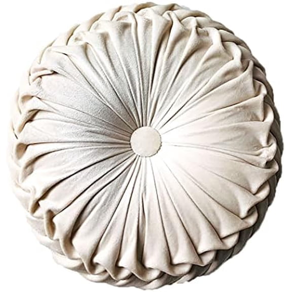 Round Throw Pillow Velvet Home Decoration Pleated Round Pillow Cushion for Couch Chair Bed Car Beige