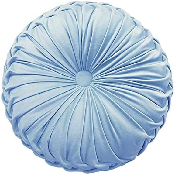 Round Throw Pillow Velvet Home Decoration Pleated Round Pillow Cushion for Couch Chair Bed Car Light Blue