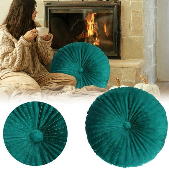 Round Throw Pillow Velvet Home Decoration Pleated Round Pillow Cushion for Couch Chair Bed Car