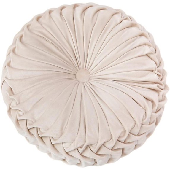 Round Throw Pillow Velvet Pleated 3D Pumpkin Round Pillow Boho Floor Cushion Couch for Bed Chair Home Car Sofa Decorations, 15 x 15 Inches