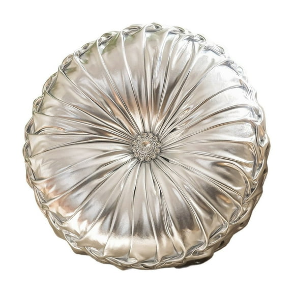 Round Throw Pillows,Soft Spandex Fabric,Pumpkin Pleated Handmade Metallic Round Decorative Pillow for Sofa Bedroom Livingroom,13.78x13.78 in(silver)
