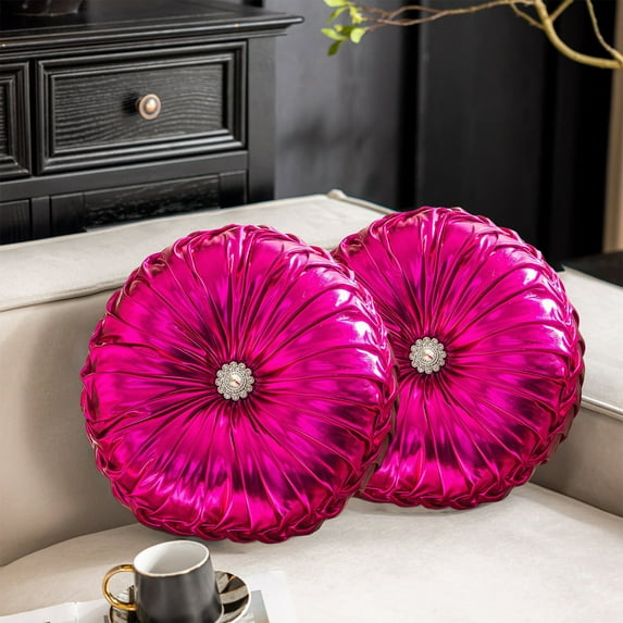 Round Throw Pillows, Usavan Shiny Fabric Decorative Sofa Cushions, Zippered Washable Accent Pillows for Bed Living Room Window Seat