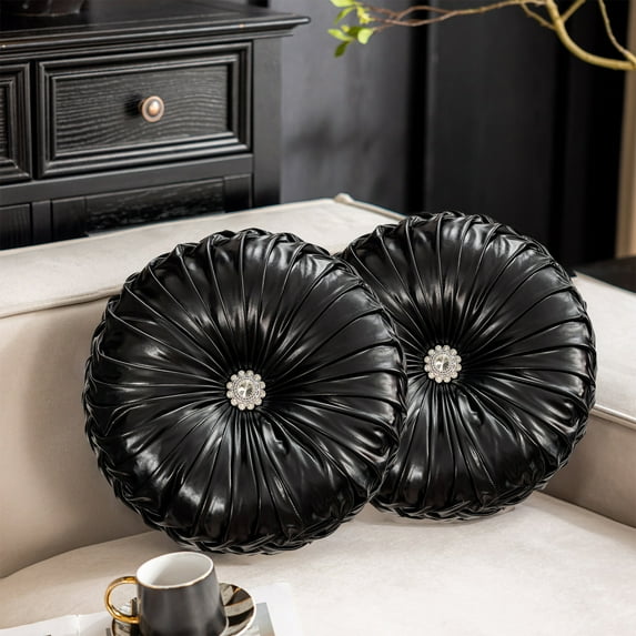 Round Throw Pillows, Usavan Shiny Fabric Decorative Sofa Cushions, Zippered Washable Accent Pillows for Bed Living Room Window Seat