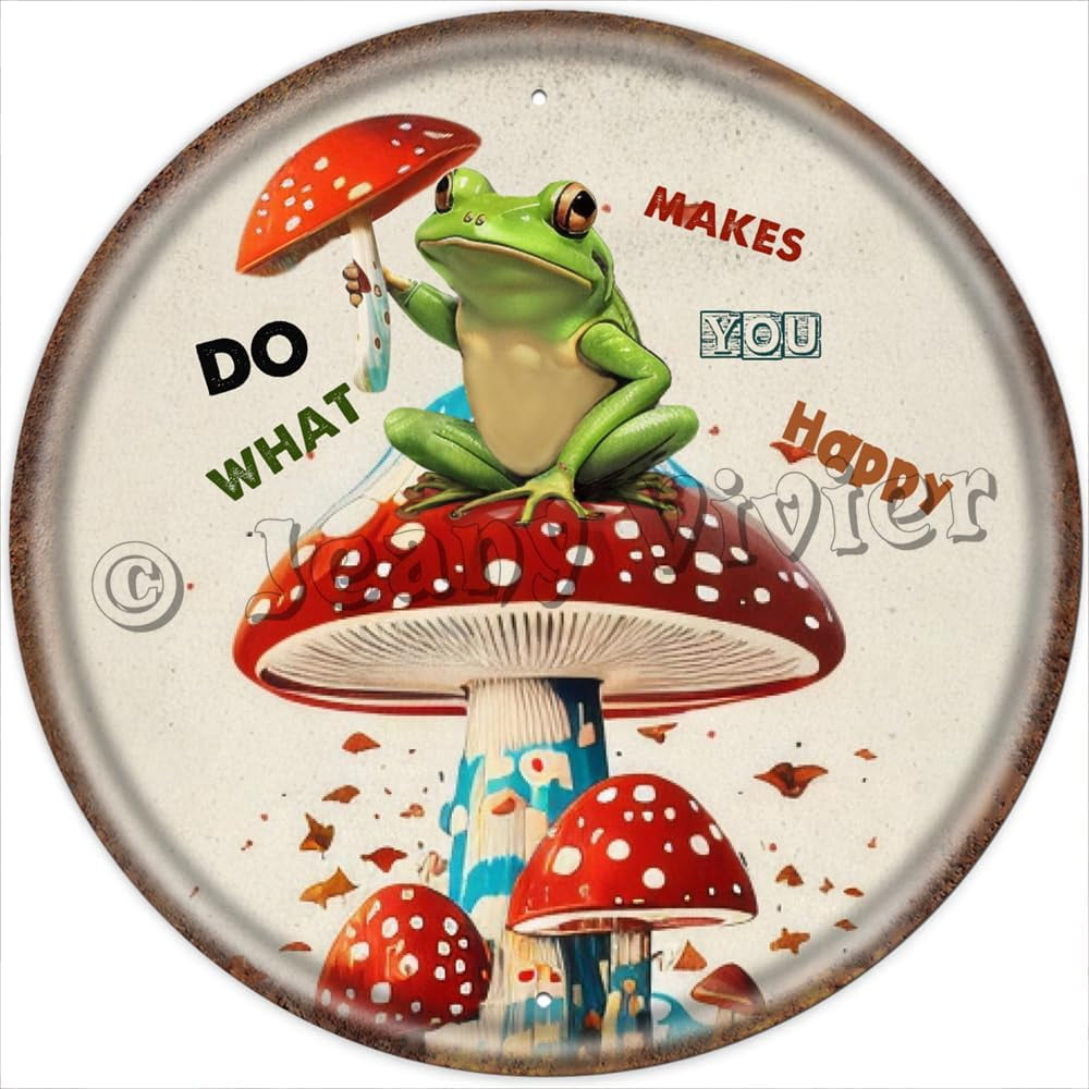Round Tin Signs Funny Bar Signs Funny Frog Mushroom Wall Decor Retro ...