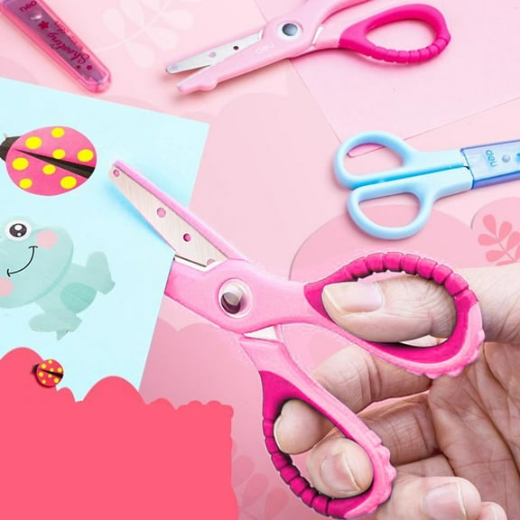 Round-Tip Craft Scissors, Safety Decorative Cutters, Pink, Safety Scissors With Round Blunt Tips And Decorative Edge, Blue Colored Handles For Easy Grip, Ideal For sch○○l And Craft Projects