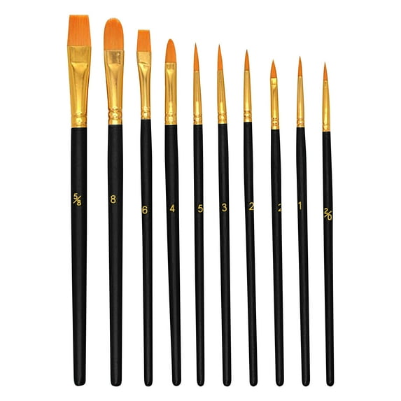 Round Tip Paint Brushes (Nylon Artist Brush Set, Watercolor Oil Brush), 10 Versatile Brushes Handle All Paint Types, Round Tip Brushes Nylon Brushes Artist Wood Brushes For(#A), By Meiiso