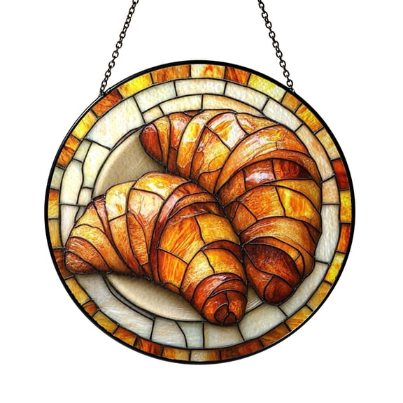 Round Toast Stained Glass Window Suncatcher, Breakfast Inspired Art for Cozy Kitchen Home Accent