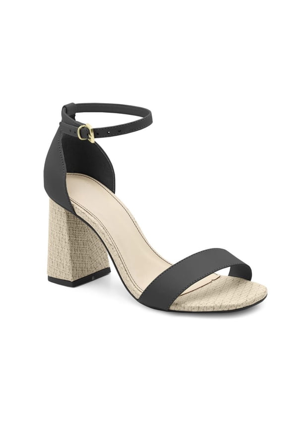 Round Toe Black Leather Heel