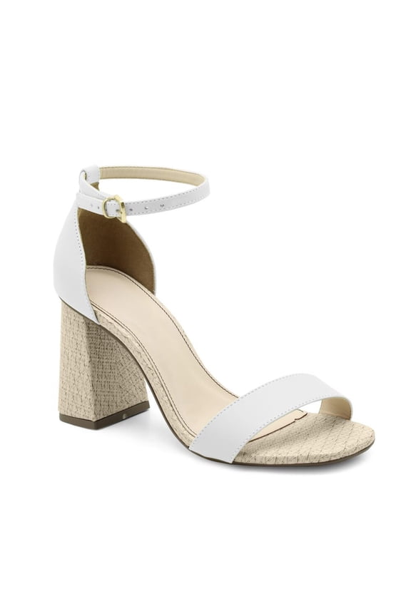 Round Toe Block Leather White Heel