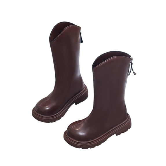 Round Toe Boots,Mid Calf Boots for Kids - Classic Tall Fashion Boots with Clean Structured Upper, Round Toe and Back Zipper Mid Shaft Boots, Mid Shaft Dress Boots, Casual Footwear for Autumn Winter