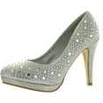 thumbnail image 1 of Round Toe Glitter Mesh Rhinestone Studded Low Platform Pump Heels, 1 of 4