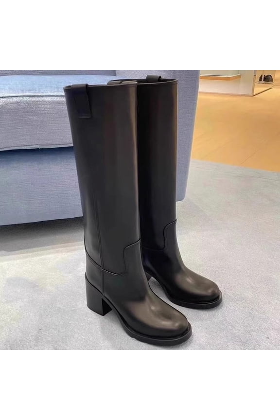 Round Toe Knee Long Knight Boots (5.5, Black)
