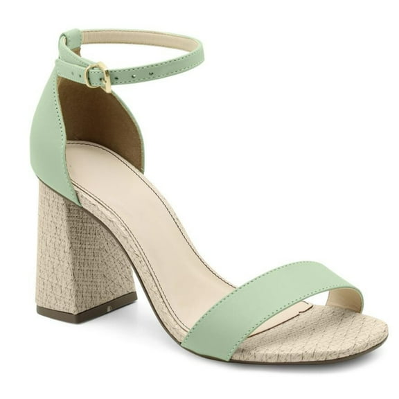 Round Toe Light Green Leather Tan Heel