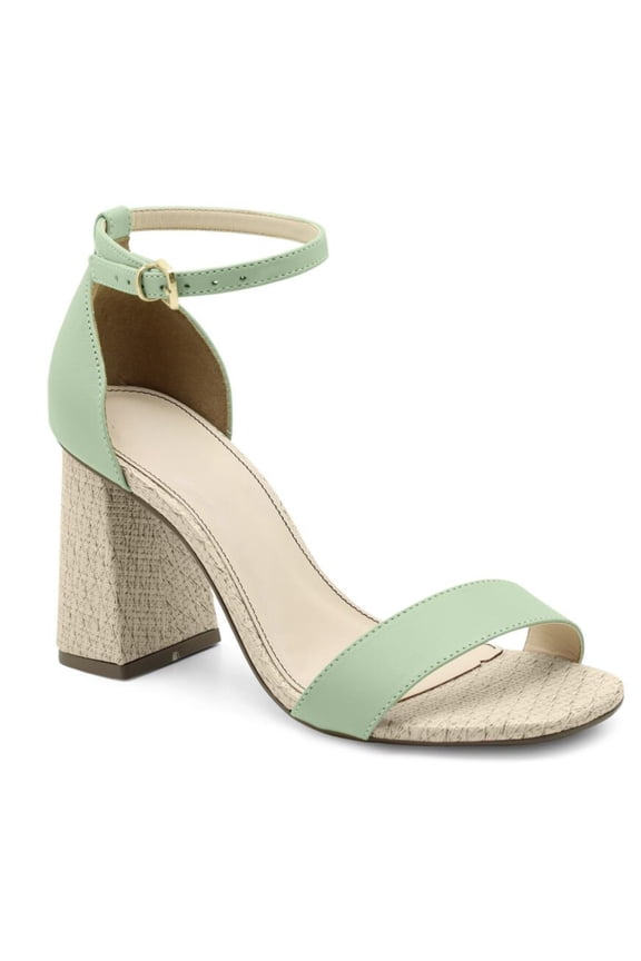 Round Toe Light Green Leather Tan Heel