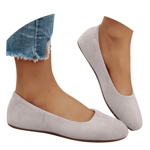 Round Toe Wide Foot Ballet Flats Rubber Flexible Flat Slip On Light Breathable Summer Daily Loafers