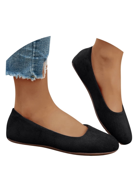 Round Toe Wide Foot Ballet Flats Rubber Flexible Flat Slip On Light Breathable Summer Daily Loafers