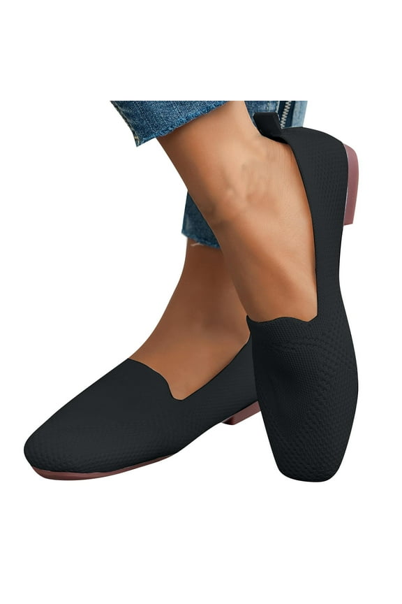 Round Toe Women Flat Shoes Slip on Girls Dress Black Ballet Flats Black 8.5