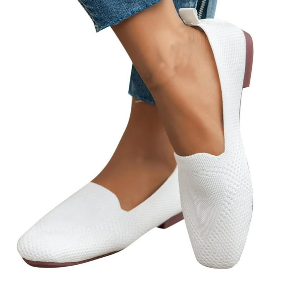 Round Toe Women Flat Shoes Slip on Girls Dress Black Ballet Flats White 7.5