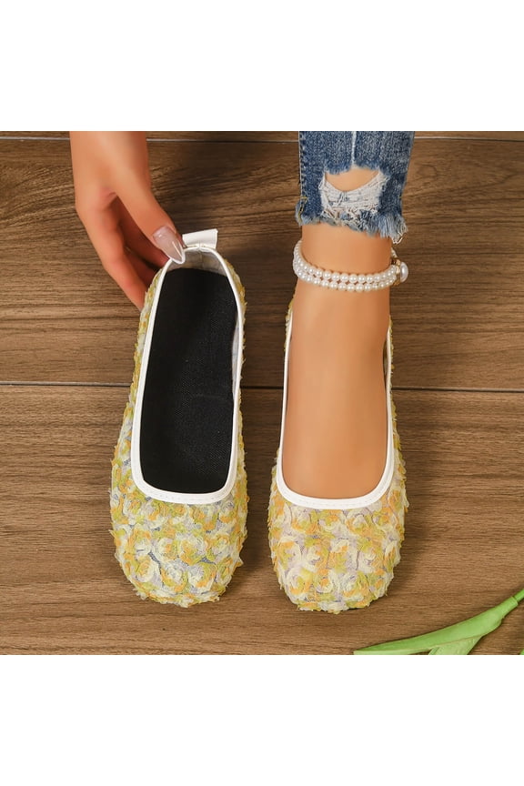 Round Toe Women's Home Wear Lounge Casual Shoes Comfortable Plus Size Daily Wear Spring Summer Yellow 8.5