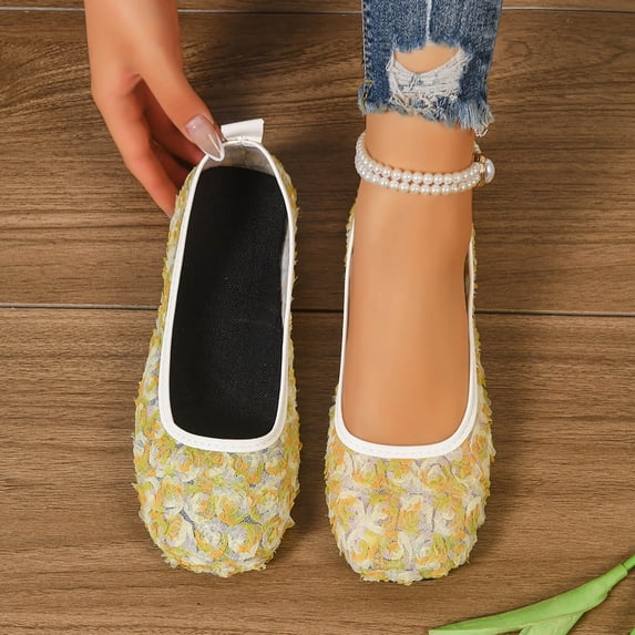 Round Toe Women's Home Wear Lounge Casual Shoes Comfortable Plus Size Daily Wear Spring Summer Yellow 9.5
