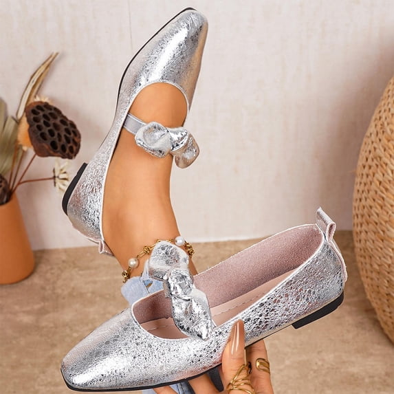 Round Toe Women's Office Work Dress Shoes Comfortable Plus Size Daily Wear Spring Summer Silver 6.5