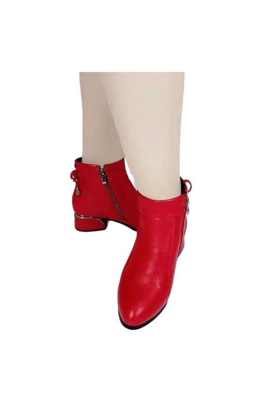 Round Toe Zipper Chunky Low Heel Ankle Boots for Women Solid Color Casual Comfortable Short Booties with Side Zipper