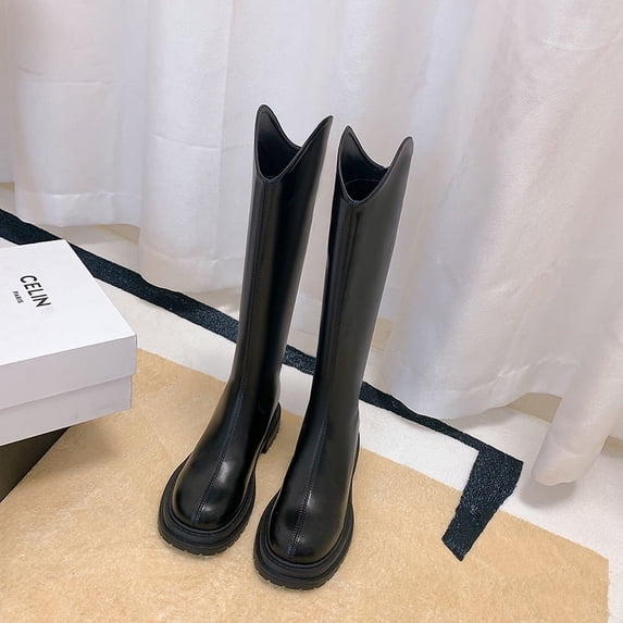 Round Toe nee High Boots (5, Black)
